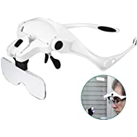 Los mejores  - Lupa de tipo anteojos - RIGHTWELL Gafas Lupa de Gran Aumento 5 Lentes 1.0X-3.5X Ajustable Soporte con 2 Luces LED…